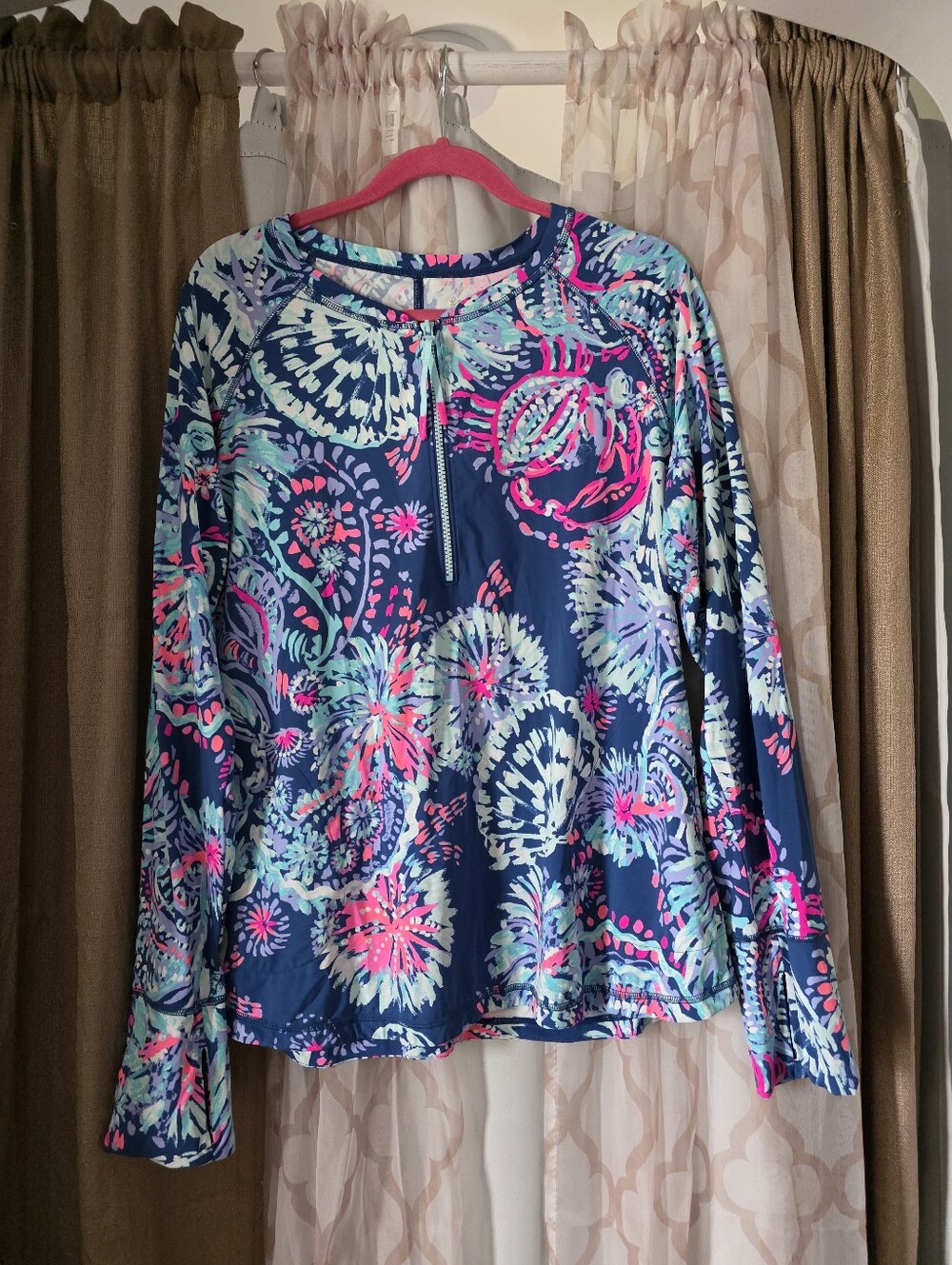 Lilly Pulitzer XL Luxletic Delaynee Meryl Half-Zip Deep Indigo Gypsea Girl Top